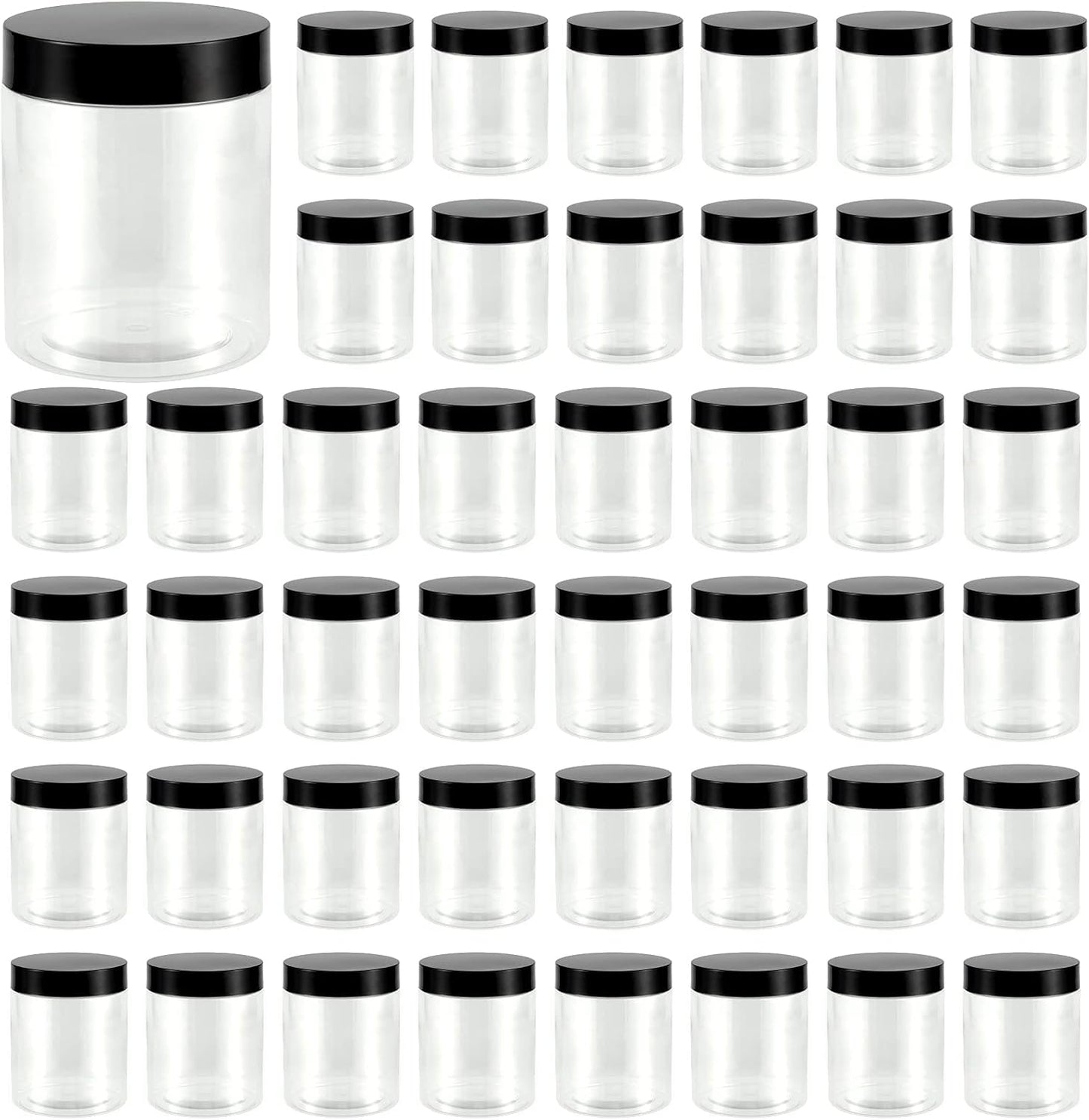 JEUIHAU 46 Pack 8 OZ Plastic Jars with Lids, Clear Empty Slime Storage Containers with Screw On Lids, Plastic Cosmetic Containers for Slime Making, Food, Beauty Products, BPA Free-GlimoraGlow