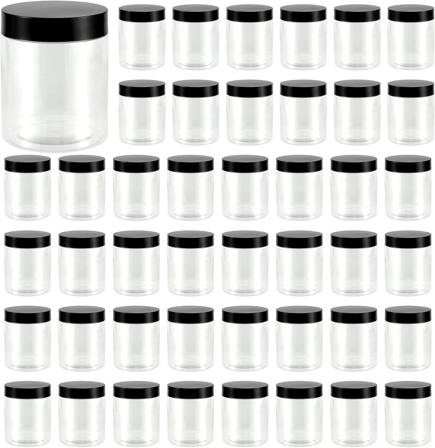 JEUIHAU 46 Pack 8 OZ Plastic Jars with Lids, Clear Empty Slime Storage Containers with Screw On Lids, Plastic Cosmetic Containers for Slime Making, Food, Beauty Products, BPA Free-GlimoraGlow