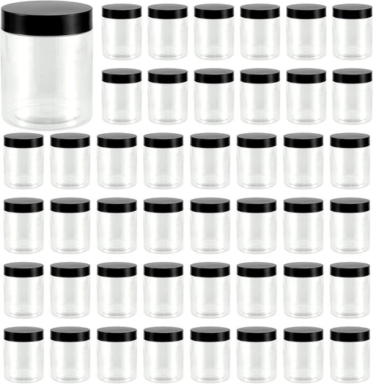 JEUIHAU 46 Pack 8 OZ Plastic Jars with Lids, Clear Empty Slime Storage Containers with Screw On Lids, Plastic Cosmetic Containers for Slime Making, Food, Beauty Products, BPA Free-GlimoraGlow