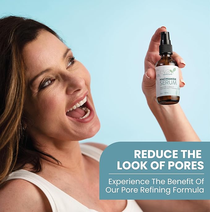 Eva Naturals Niacinamide 5% Serum for Face – B3 Pore Minimizer, Acne Treatment & Dark Spot Corrector with Hyaluronic Acid, Vitamin E, Aloe & Neem – Anti-Aging, Non-Greasy, Hydrating, 2oz-GlimoraGlow