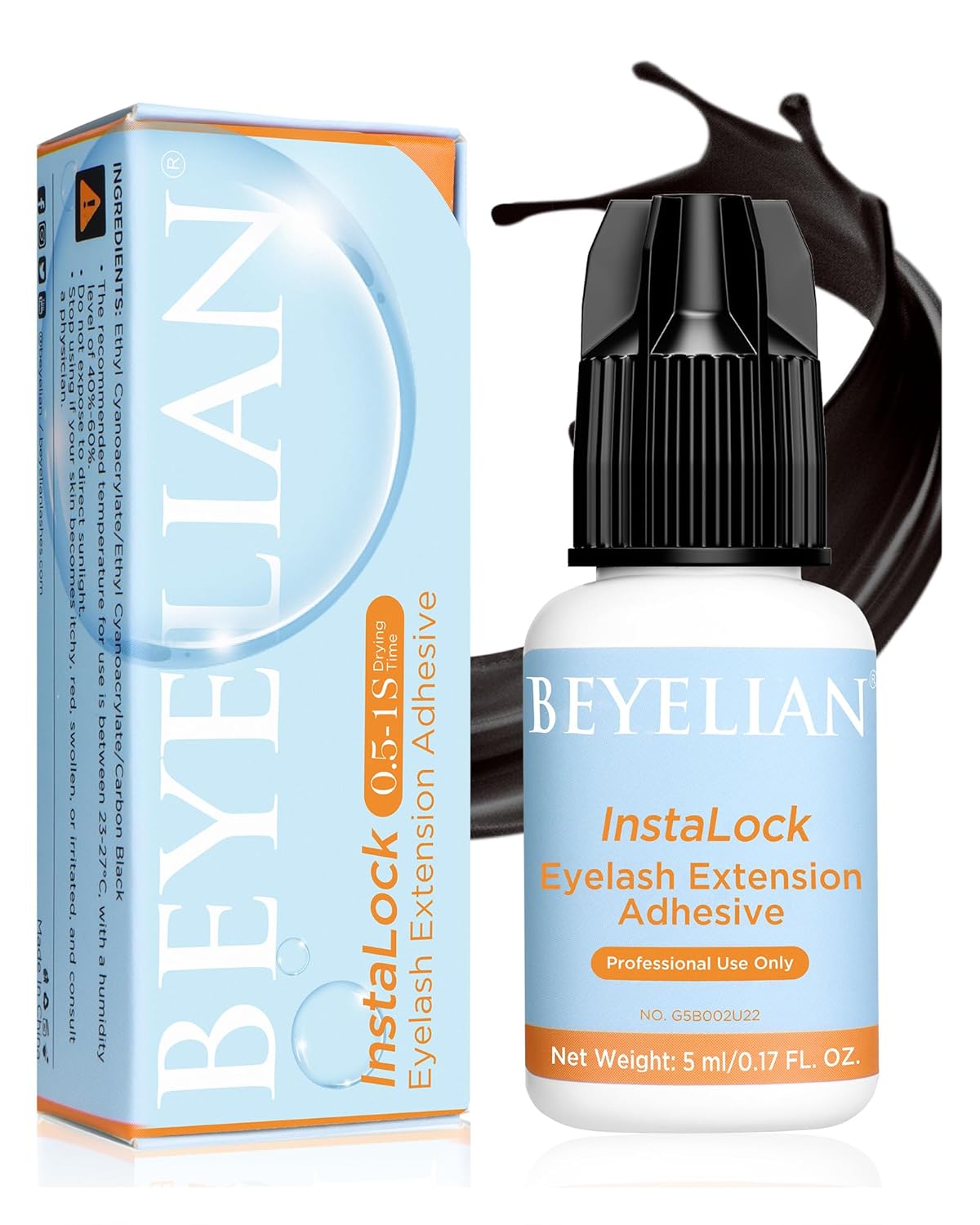 BEYELIAN Sensitive Eyelash Extension Glue 0.5-1 Sec Dry Lash Glue Waterproof Black Adhesive Professional Hypoallergenic Formaldehyde-Free 5ML (B01)-GlimoraGlow