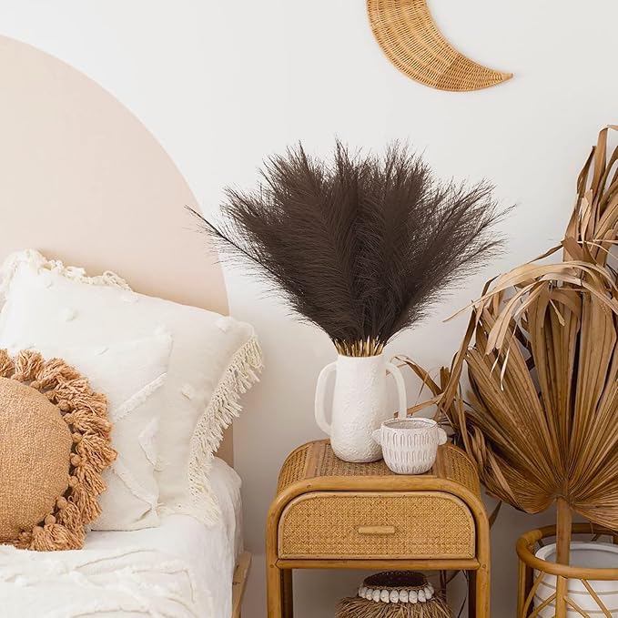 50pcs Faux Pampas Grass Decor, 21.6" Short Artificial Pompous Grass Floral Fake Pompas Grass Branches Vase Filler Flower Arrangement for Home Wedding Boho Decor, Brown