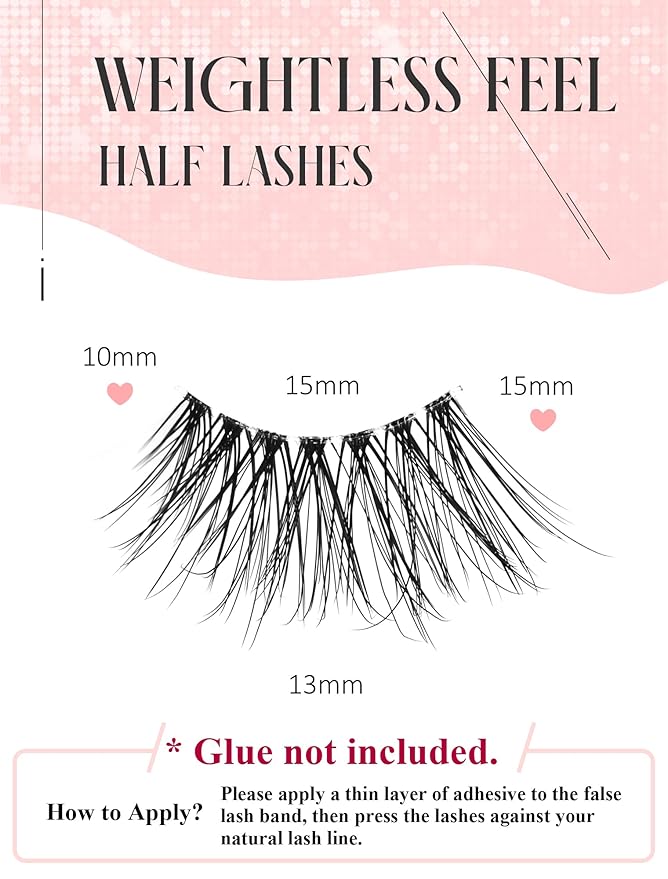 Half Lashes Natural Lashes Wispy Lashes Corner Lashes 3/4 False Eyelashes Natural Half Eyelashes Clear Band Lashes W05-GlimoraGlow