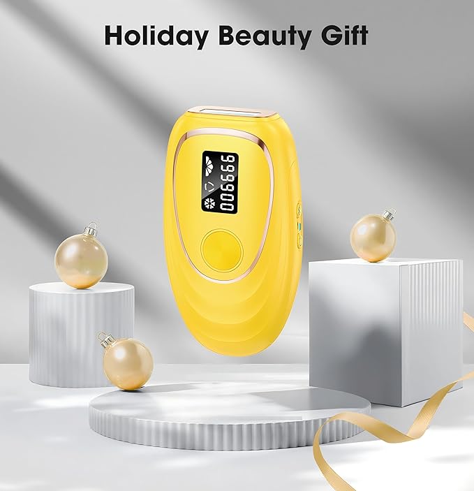 IPL Laser Hair Removal Device for Women & Men - Home 45°F Ice-Cooling Contact for Painless & Long-Lasting Results, 86% Hair Reduction in 3 Weeks for Full Body & Bikini Line, Light Yellow-GlimoraGlow