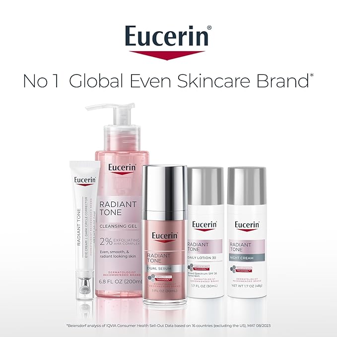 Eucerin Radiant Tone Face Cleanser Gel with 2% Exfoliating AHA Complex, Gentle Face Wash Improves Skin Clarity and Boosts Radiance, All Skin Types, 6.8 Fl Oz Bottle-GlimoraGlow