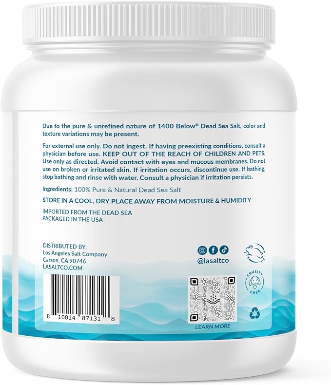 1400 Below 5 Lbs Jar Dead Sea Salt, Fine Grain - Foot and Spa Bath Soak, Exfoliating Body Scrub, 100% Pure and Mineral-Rich, Highest Mineral Content – Natural Muscle Tension Relief-GlimoraGlow