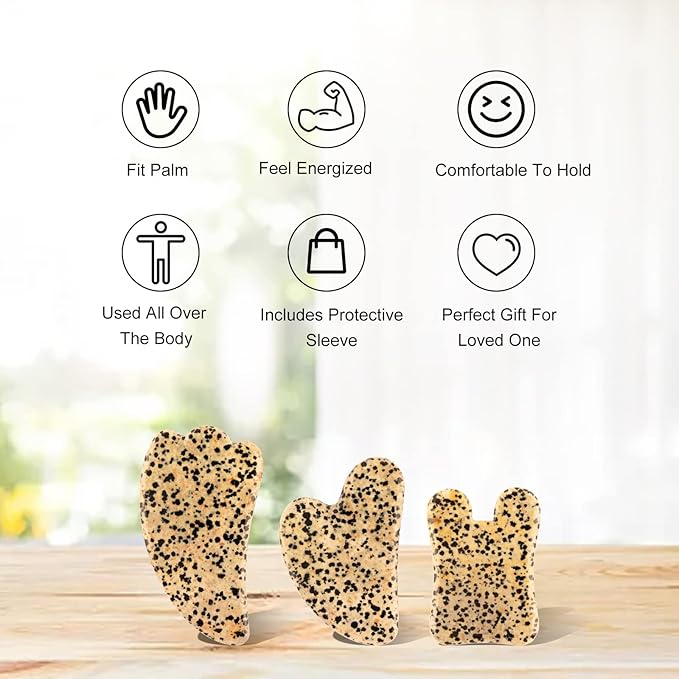 Gua Sha Facial Tools Set of 3 Guasha Massage Tool Jade Gua Sha Scraping Massager for Face,Neck, Eyes and Body,Jade Stone Guasha Board 3 Packs (Speckled Jade)-GlimoraGlow