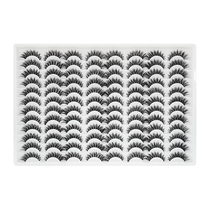 False Eyelashes 48 Pairs Faux Mink Lashes 14mm Wispy Lashes 3D Fluffy Cat Eye Lashes Pack Bulk Wholesale Strip Lashes(style 48-045)-GlimoraGlow