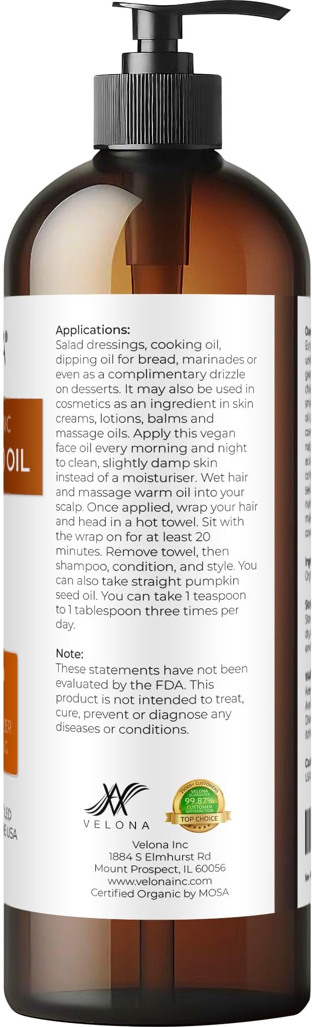 velona Pumpkin Seed Oil USDA Certified Organic - 16 Fl Oz | 100% Pure and Natural Carrier Oil | Unrefined, Cold Pressed | Cooking, Face, Hair, Body & Skin Care | Use Today - Enjoy Result-GlimoraGlow