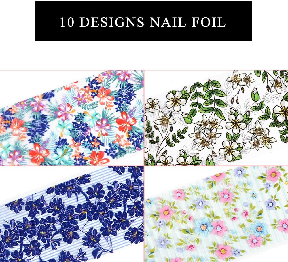 10 Sheets Flower Nail Transfer Foils Holographic Nail Foil Colorful Flower Stickers for Nails Decoration Starry Sky Manicure Transfer Tips Butterflies Nail Art DIY for Women Girls-GlimoraGlow
