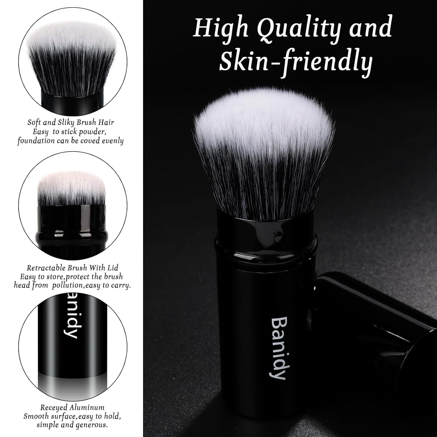 Makeup Brush Kabuki Face Brushes Retractable Travel Blush Kabuki Brush Portable Flawless for Foundation, Powder Blush, Bronzer, Buffing, Liquid, Cream, Cruelty Free with Cover-GlimoraGlow