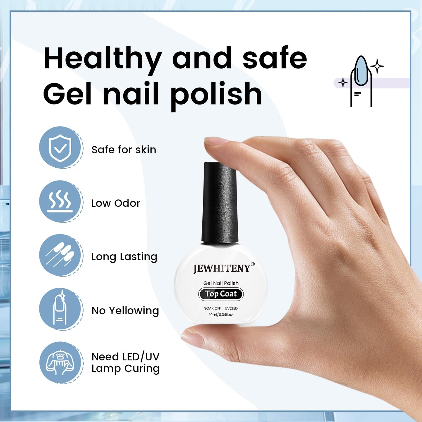 JEWHITENY 10ML Top Coat Nail Polish High Gloss Shine Finish No Wipe No Dip Long Lasting Gel Nail Polish Professional DIY Need U V Lamp Curing-GlimoraGlow
