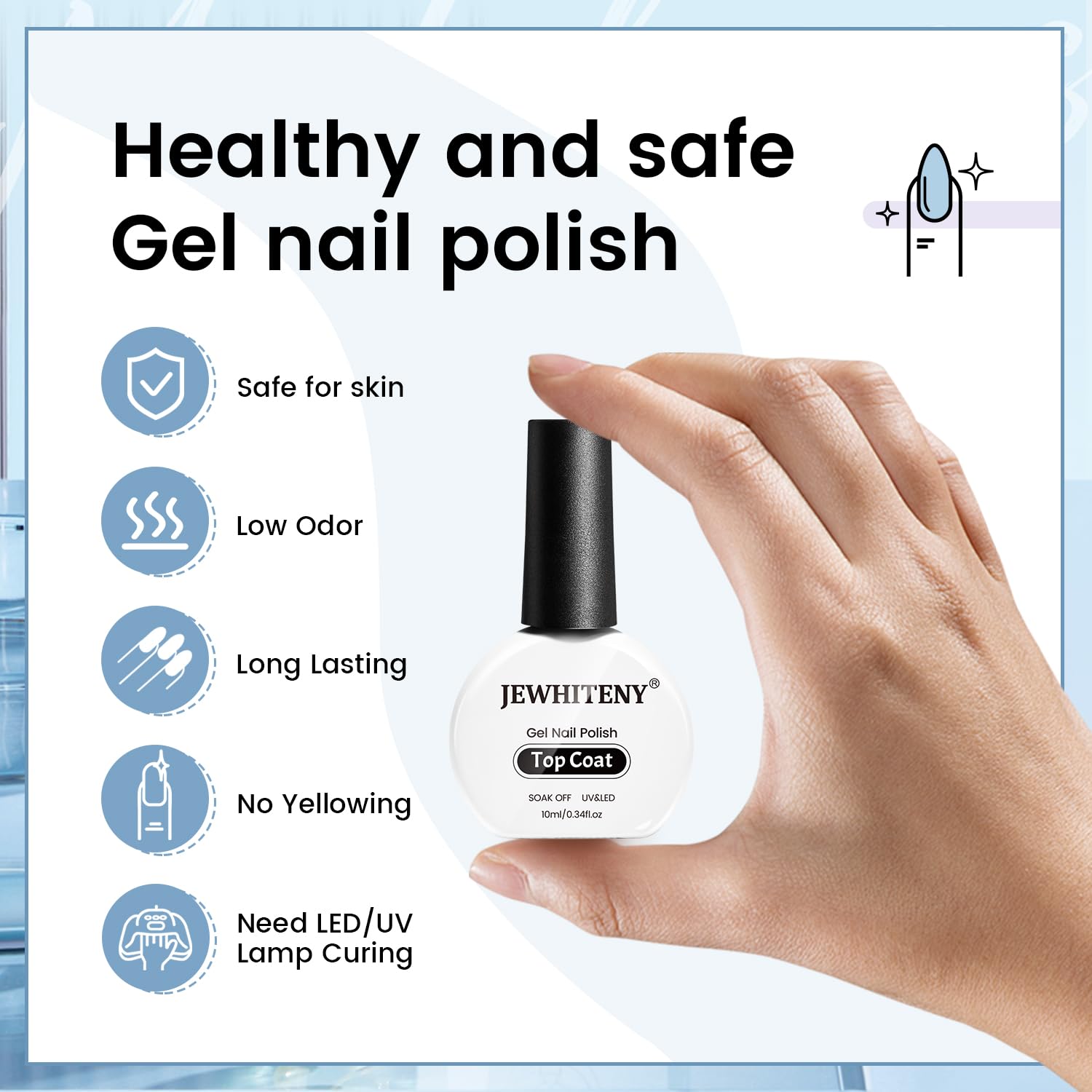 JEWHITENY 10ML Top Coat Nail Polish High Gloss Shine Finish No Wipe No Dip Long Lasting Gel Nail Polish Professional DIY Need U V Lamp Curing-GlimoraGlow