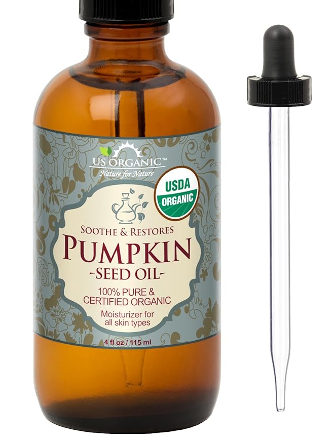 US Organic Pumpkin Seed Oil, USDA Certified Organic,100% Pure & Natural, Cold Pressed Virgin, Unrefined in Amber Glass Bottle w/Glass Eyedropper for Easy Application (Large (4 oz, 115 ml))-GlimoraGlow