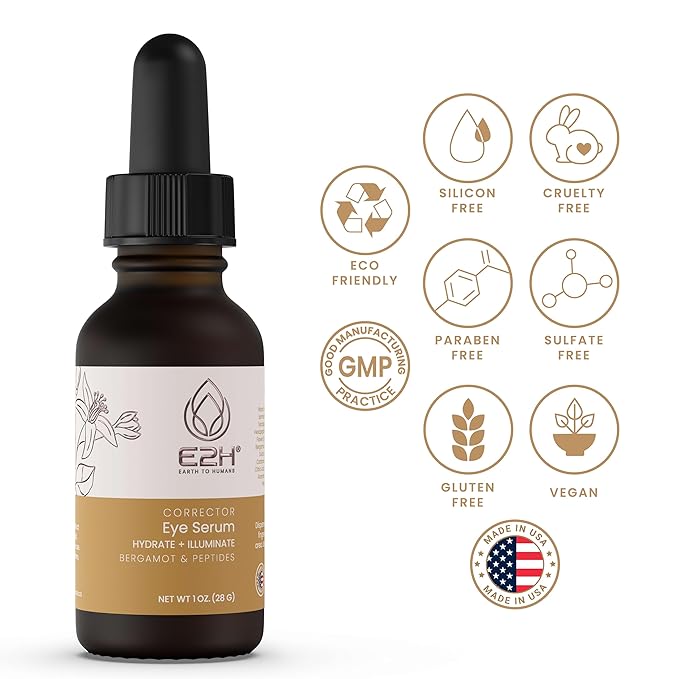 E2H Corrector Eye Serum with Bergamot and Peptides | Minimizes Creases & Dark Circles | Hydrates & Smoothens | Dramatic Results-GlimoraGlow