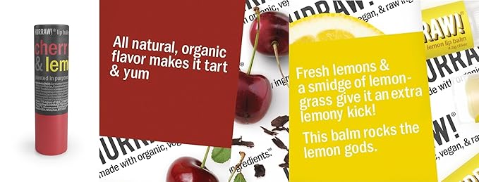 Hurraw! Cherry & Lemon Lip Balm, 3 Pack: Plastic-Free with new cardboard push-up tube. Certified Organic, All Natural Origin, Vegan & Cruelty Free. Gluten Free. Bee, Shea, Soy & Palm Free. Made in USA-GlimoraGlow