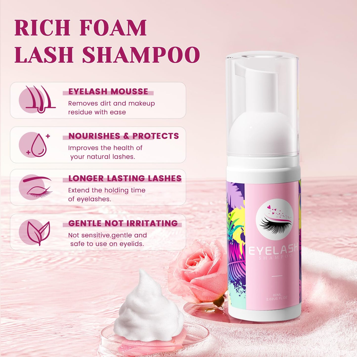 Buqikma Lash Shampoo Kit - Lash Cleaning for Eyelash Extension, 60Ml/2.11fl.Oz Eyelash with Lash Shampoo Brushes Gentle Lash Extension Cleanser for Professional Salon Use and Home Use (2 Pcs)-GlimoraGlow