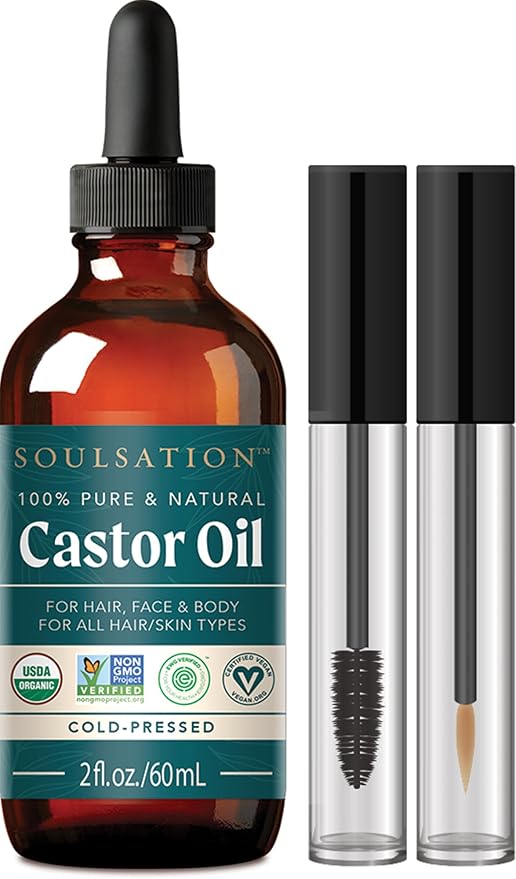 Organic Castor Oil for Eyelashes, Hair & Skin (2oz with Eyelash Kit) | 100% Pure, Natural Cold Pressed-GlimoraGlow