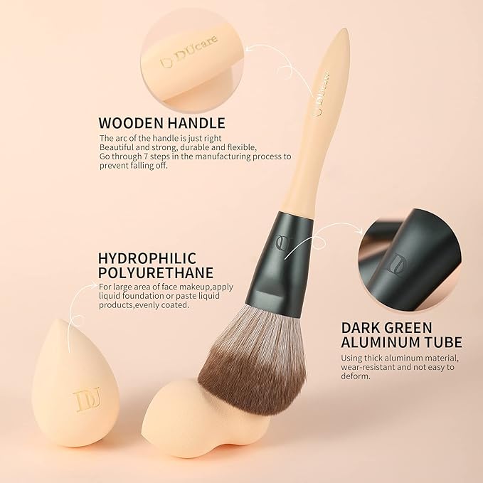 DUcare Makeup Brushes 14Pcs with 3Pcs Makeup Spong & Cosmetic Bag - Lime Mojito Series Makeup Brush Set for Foundation Blending Face Powder Blush Concealers Eye Shadows-GlimoraGlow