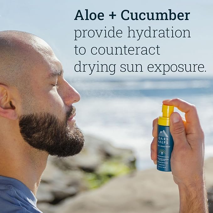 Oars + Alps Face & Scalp Sunscreen Spray Mist, SPF 35 Facial & Hair Sunscreen, Protects from Blue Light, Incfused with Aloe Vera + Cucumber, Water & Sweat Resistant, Summer Splash Scent, 2pk-GlimoraGlow