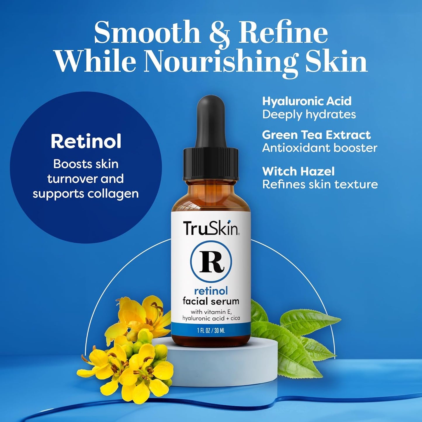 TruSkin Retinol Serum for Face – Gentle Anti-Aging Serum with Retinol, Hyaluronic Acid, and Vitamin E for a More Youthful Feel – Skin Care Made to Improve Look of Fine Lines, Wrinkles, 1 fl oz-GlimoraGlow