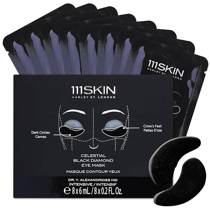 111SKIN Black Diamond Eye Mask, Hydrating Under Eye Patches for Dark Circles with Retinol, Hyaluronic Acid & Niacinamide, Helps Lift & Firm the Appearance of Fine Lines & Undereye Area, 8 Pairs-GlimoraGlow