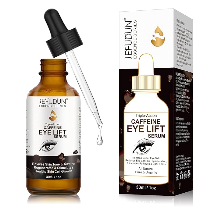 Caffeine Eye Serum, Eye Lift Serum with Vitamin C, Hyaluronic Acid, Collagen - Reduces Puffiness, Dark Circles, Under Eye Bags 1 oz / 30 ml-GlimoraGlow