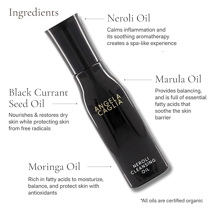 Angela Caglia Neroli Cleansing Oil - Makeup Remover & Face Cleanser with Lipid-Lock Technology - Organic Moringa, Marula, Black Currant & Neroli Oils - Soothing Hydration & Barrier Support-GlimoraGlow