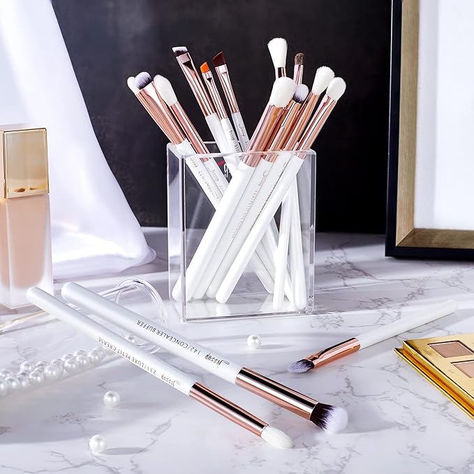 Jessup Eye Makeup Brush Set Professional 15pcs White/Rose Gold Premium Natural-synthetic Eye Shadow Blending Concealer Eye & Brow Liner Brushes, T217-GlimoraGlow