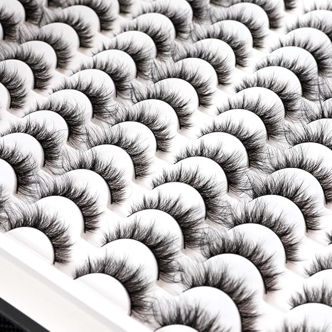 False Eyelashes 48 Pairs Faux Mink Lashes 14mm Wispy Lashes 3D Fluffy Cat Eye Lashes Pack Bulk Wholesale Strip Lashes(style 48-040)-GlimoraGlow