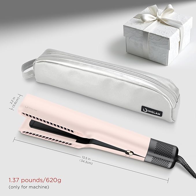 IG INGLAM Air Straightener, Style from Wet Hair, 2.2" Hair Dryer Straightener, 200M Negative Ionic, One-Step Air Straight for Medium and Long Hair(14"-30"), Pink-GlimoraGlow