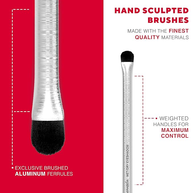 Mirabella Wet & Dry Eyeshadow Brush, Premium Professional Makeup Brush Collection, Cruelty-Free Synthetic Bristle Brush, Hand-Sculpted Brushed Aluminum Handle, Luxury Blending Brush for Makeup-GlimoraGlow