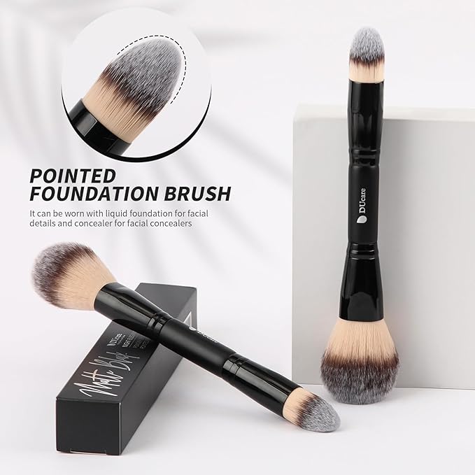 DUcare Powder Brush Foundation Brushes Double Ended Blush Setting Brush for Rounded Taperd Liquid, Cream, Powder,Blending, Buffing-GlimoraGlow