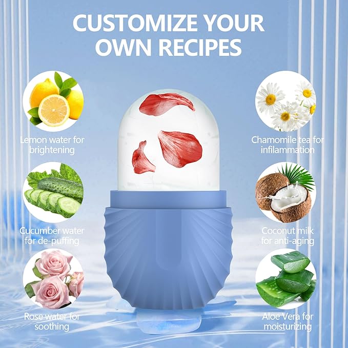 Ice Roller for Face and Eye, Silicone Ice Facial Roller Ice Holder, Face Ice Mold Skin Care, Face Icers Reusable Ice Cube Roller for Shrink Pores Anti Wrinkle Reduce Puffiness, Blue-GlimoraGlow