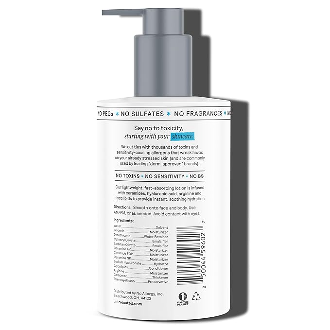 Moisturizing Lotion - Daily Face Moisturizer & Body Lotion for Sensitive Skin - Ceramides & Hyaluronic Acid - No Common Irritants - Non-Comedogenic - Oil-Free - Fragrance Free - 10 Ounce-GlimoraGlow