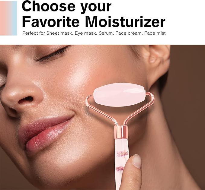 Raffaello Jade Roller - Natural Pink Facial Roller, Redness Reducing Massager for Face, Eyes, Neck - Rose Quartz-GlimoraGlow