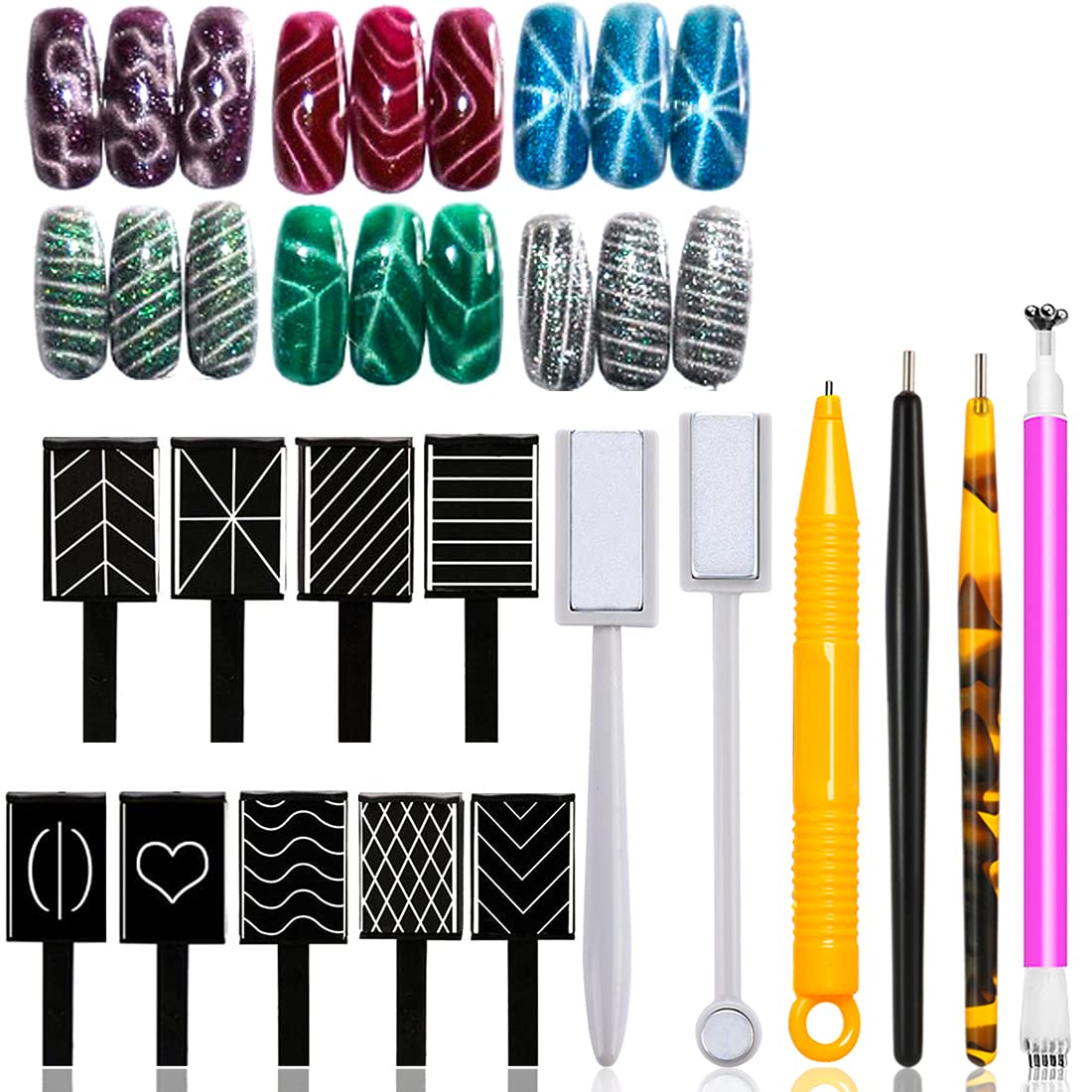 15 Pcs Nail Magnet Tool Set Magnet Plate Wand Board Magnetic Pen Stripe Nail Magnet Double Ended Magnet Wand Magnet Stick for Cat Eye Gel Polish Nail Art-GlimoraGlow