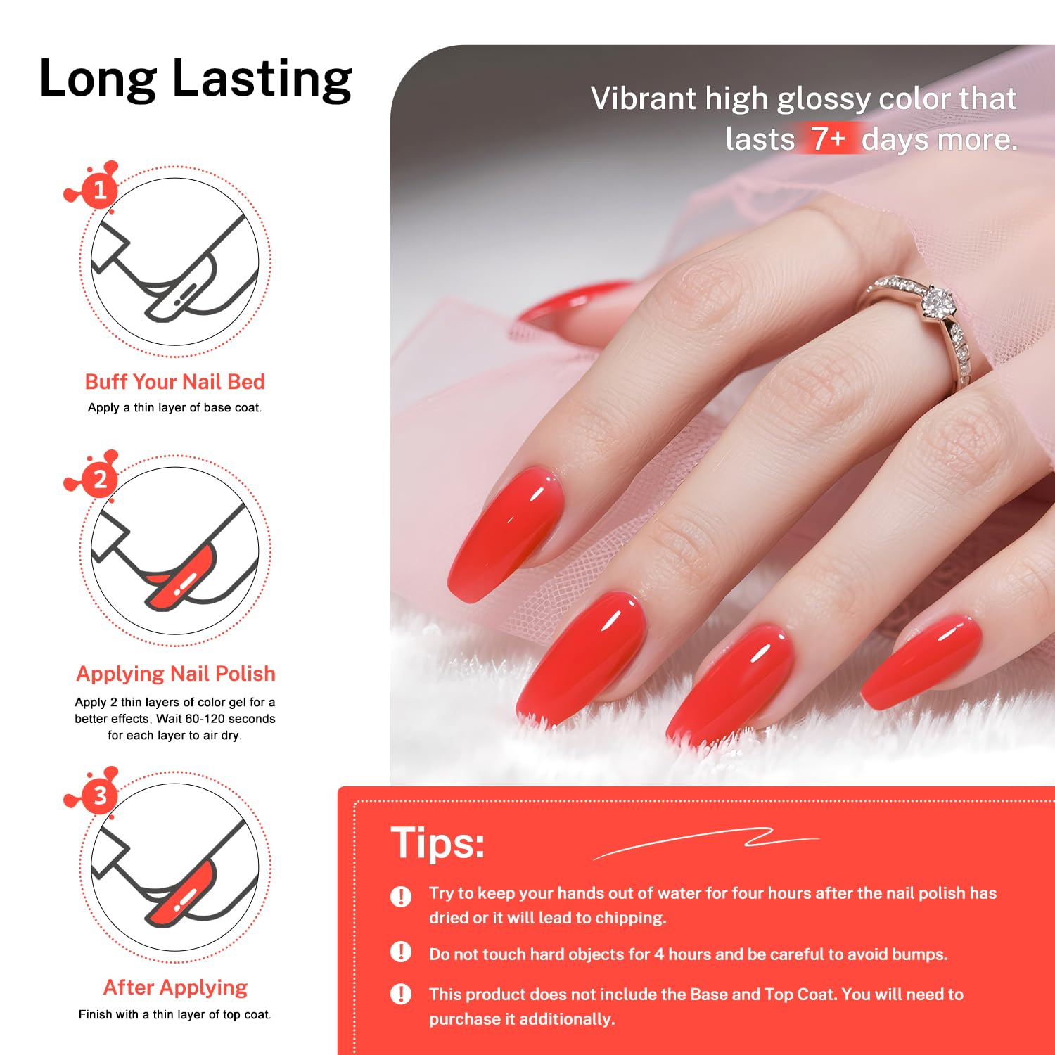 16.5ml Neon Red Nail Polish Glossy Shine Finish Large Volume Quick Dry Nail Polish, Long Lasting Shine, Fingernail Toenail Nail Art DIY Home Travel Nail Art Gift-GlimoraGlow