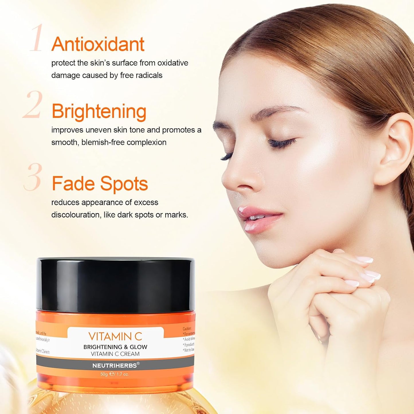 Neutriherbs Vitamin C Face Cream, Day & Night Facial Moisturizer, Daily Skin Care, Brighten, Lighten Skin, Moisturizing Softening Smoothing Skin 1.7oz-GlimoraGlow