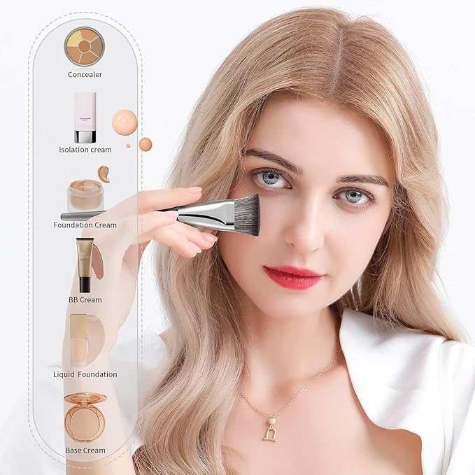 DUcare Foundation Brush Contour Bronzer Self Tanner Makeup Brushes for Liquid Makeup Flat Top Professional Buffing Blending Mineral Powder Face Brush, Black-GlimoraGlow