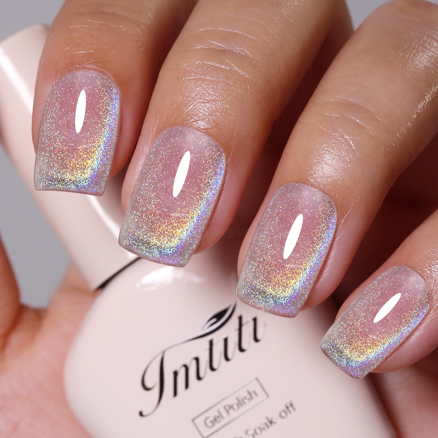 Imtiti Cat Eye Gel Nail Polish, Rainbow Holographic Magnetic Nail Gel Polish With Magnet Glittery Iridescent Galaxy Spring Summer Kit Soak Off UV Led 10ML-GlimoraGlow