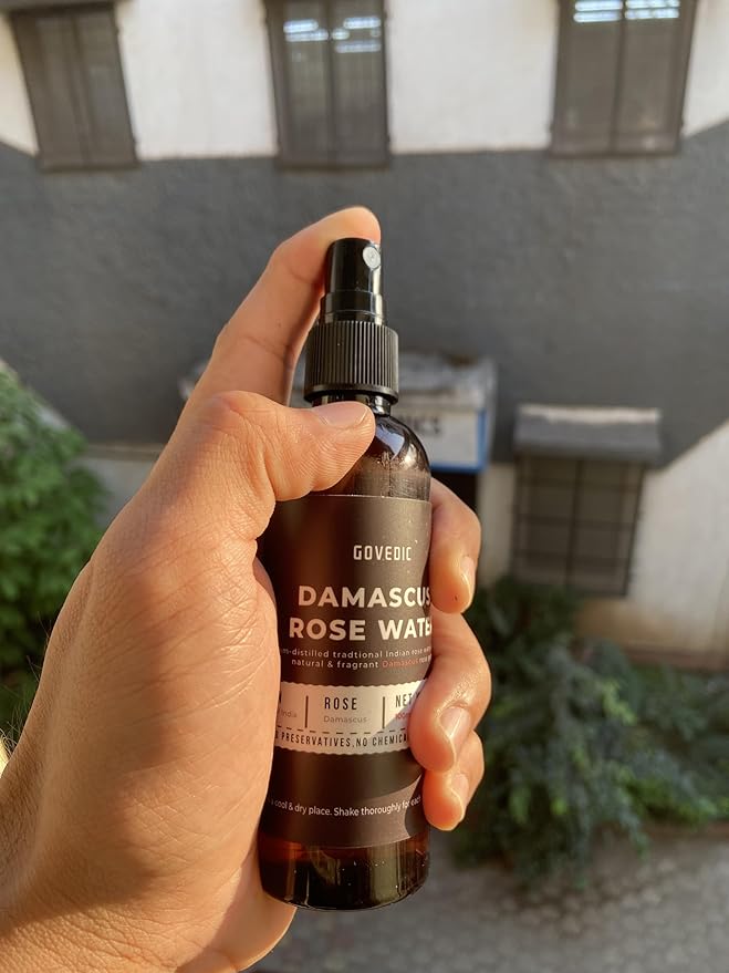 Govedic Rose Water Spray for Face Made with Damask Rose Petals, All-Natural Formula, No Dyes or Alcohol, Suitable for All Skin & Hair Types 100ml 3.38 Oz-GlimoraGlow