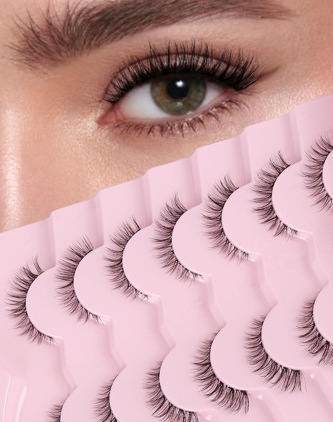 Small Lashes Wispy Short Eyelashes Natural Look Flared Strip False Eyelash Soft Clear Band Lash Pack 7 Pairs SF-07-GlimoraGlow