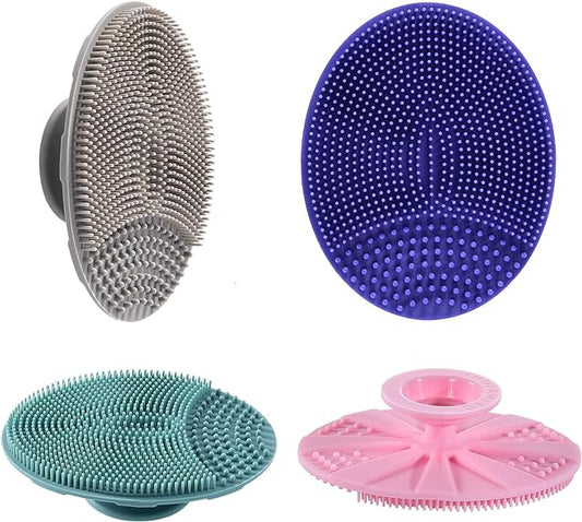 INNERNEED Silicone Face Cleansing Scrubber, Exfoliating Scrub Manual Handheld Facial Brush Blackhead Remover, Food-Grade Soft Bristle (Pack of 4)-GlimoraGlow