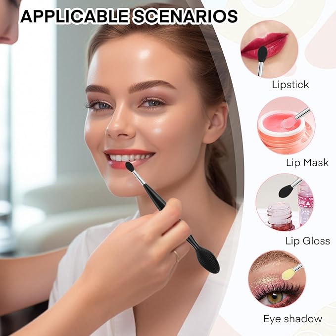 Unaone Lip Scrub Brush - 3 PCS Dual-ended Lip Scrubber Exfoliator and Silicone Lip Brush, 2-in-1 Silicone Lip Scrub Tool Lip Mask Applicator, Gentle Exfoliator & Applicator for Soft-GlimoraGlow