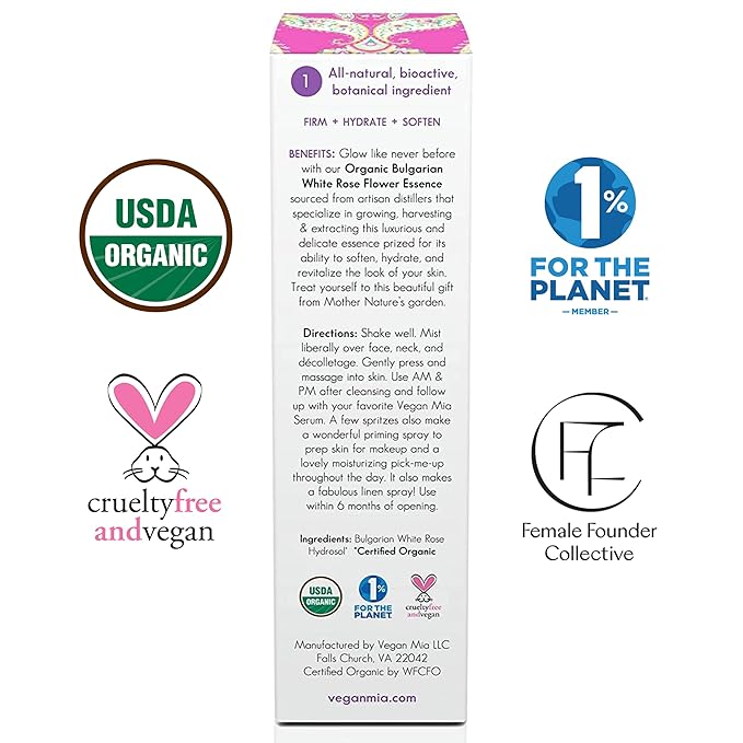 Organics - Radiance, Ultra-Hydrating Rose Water Spray for Face and Neck, Face Mist with Organic Rose Flower Essence, Facial Mist for All Skin Types, Hydrates Dry and Dull Skin, 3.4 fl oz-GlimoraGlow