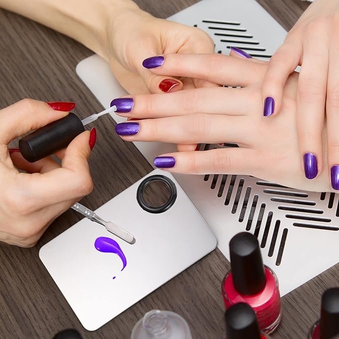 2 in 1 Set Makeup Mixing Palette, Stainless Steel Foundation Palette with Spatula for Mixing Foundation Eye Shadow Eyelash Nail Art-GlimoraGlow