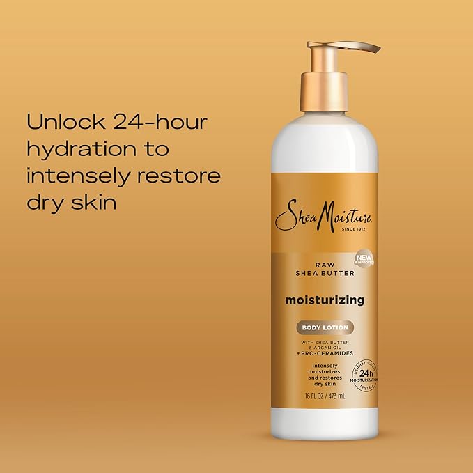 SheaMoisture Moisturizing Body Lotion with Raw Shea Butter, Argan Oil and Pro-Ceramides, Restoring Dry Skin, 24H Moisturizing 16 oz-GlimoraGlow