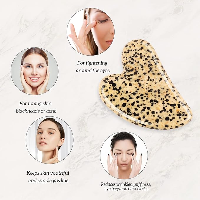 Gua Sha Facial Tools Set of 3 Guasha Massage Tool Jade Gua Sha Scraping Massager for Face,Neck, Eyes and Body,Jade Stone Guasha Board 3 Packs (Speckled Jade)-GlimoraGlow