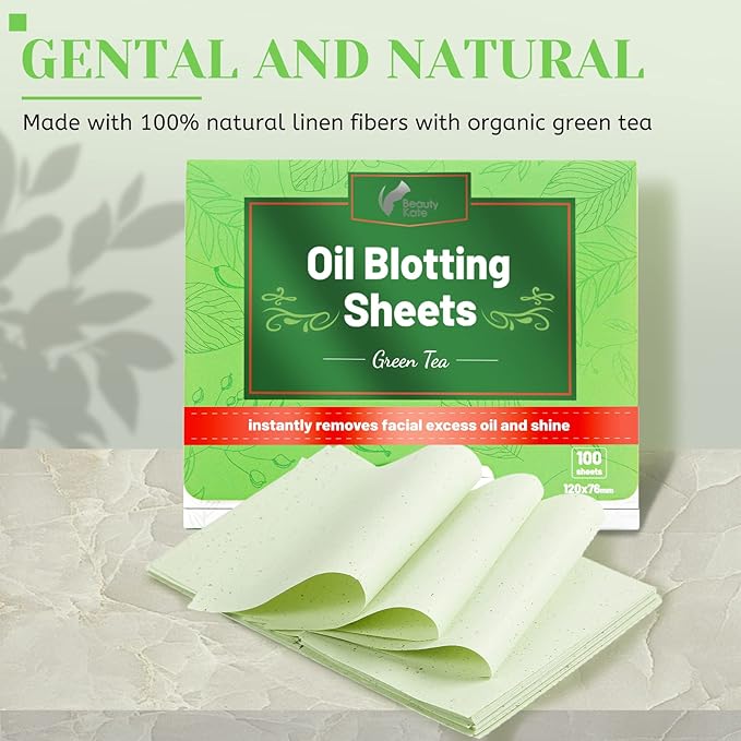 Oil Blotting Sheets for Face - Green Tea,26% Larger,3pk/300 Natural Blotting Paper for Oily Skin,Makeup Friendly Oil Absorbing Sheets,Easy To Grab One-GlimoraGlow
